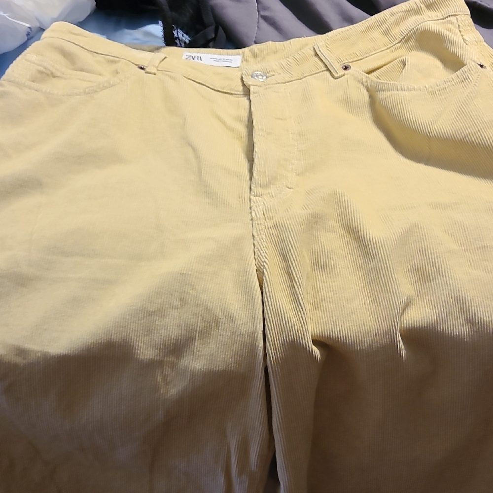 Zara Women's Tan Wide Leg Corduroy Pants